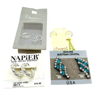 Napier I Am Silver Genuine Austrian Crystal Womens Hoop Earrings Set Of Four